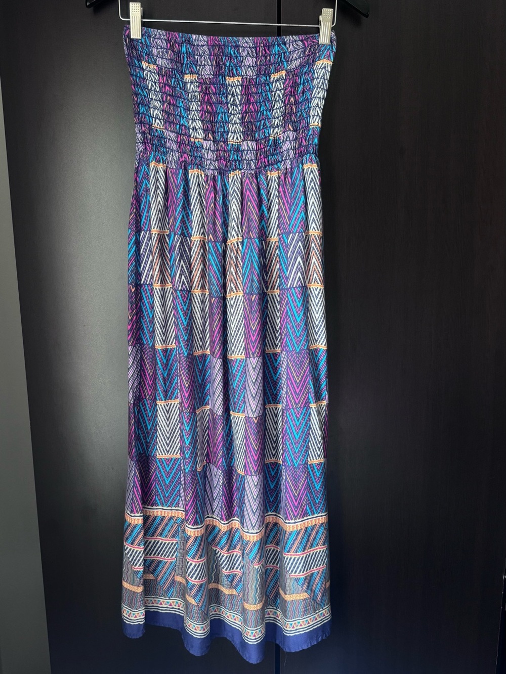 Lily White Geometric Smocked Strapless Maxi Dress/Skirt Convertible Made in USA